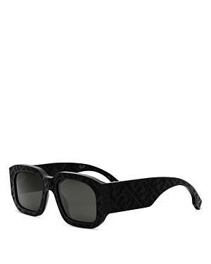 Shop Fendi Shadow Rectangular Sunglasses, 52mm In Black/gray Solid