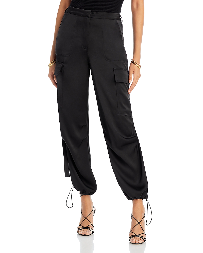 Aqua Drawstring Hem Cargo Pants In Black