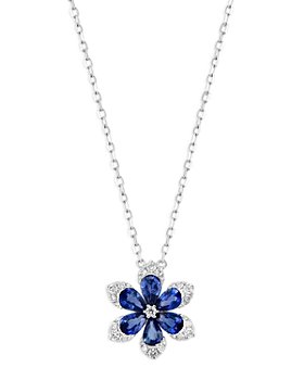 Bloomingdale's - Blue Sapphire & Diamond Flower Pendant Necklace in 14K White Gold, 18"