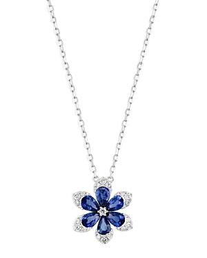 Bloomingdale's Blue Sapphire & Diamond Flower Pendant Necklace In 14k White Gold, 18 In Blue/white