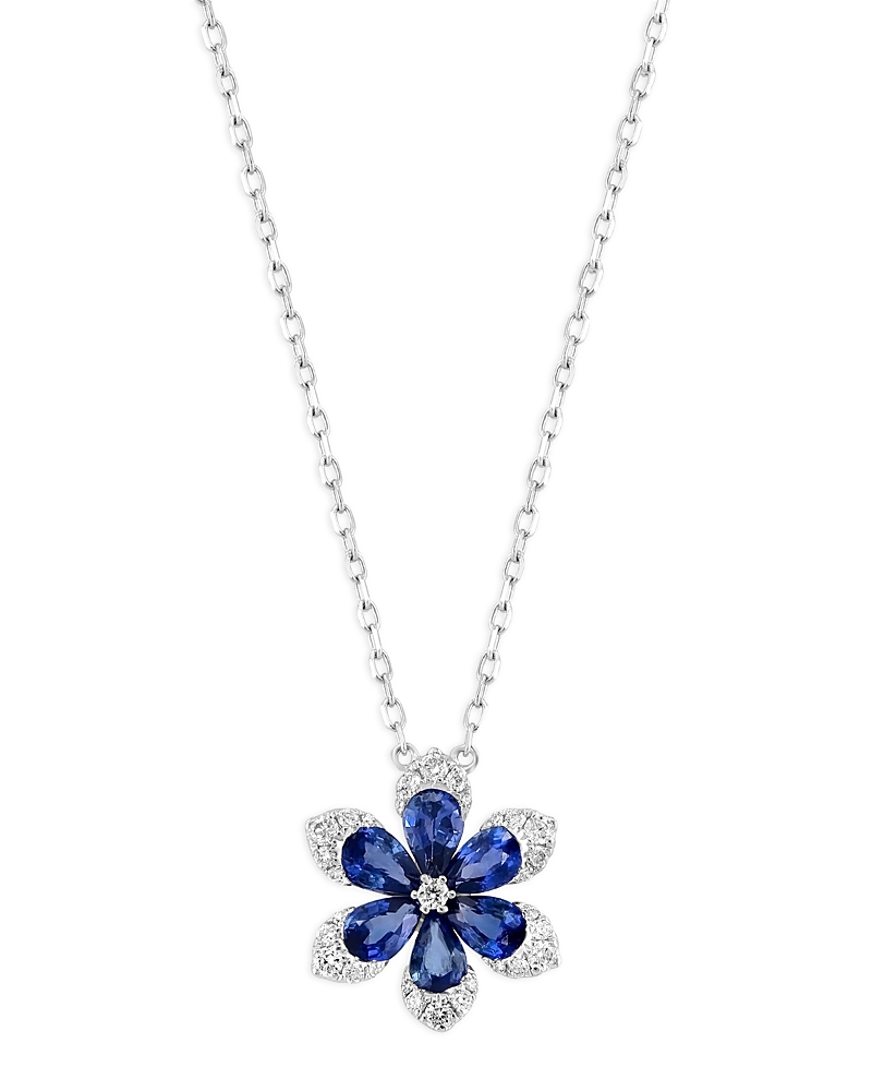 Bloomingdale's Fine Collection Blue Sapphire & Diamond Flower Pendant Necklace in 14K White Gold, 18