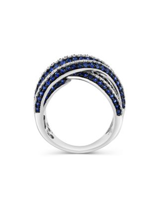 Blue Sapphire & Diamond Crossover Ring in 14K White Gold