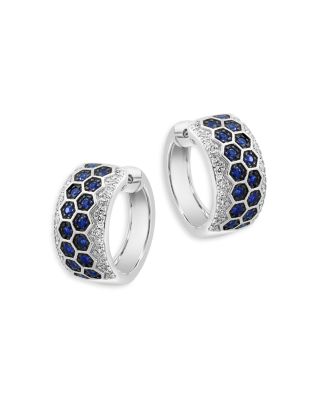 Bloomingdale's Fine Collection - Blue Sapphire & Diamond Geometric Huggie Hoop Earrings in 14K White Gold