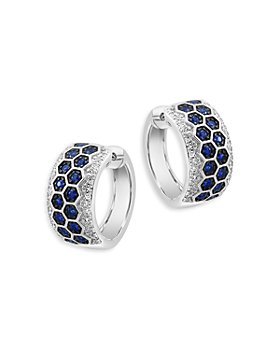 Bloomingdale's - Blue Sapphire & Diamond Geometric Huggie Hoop Earrings in 14K White Gold