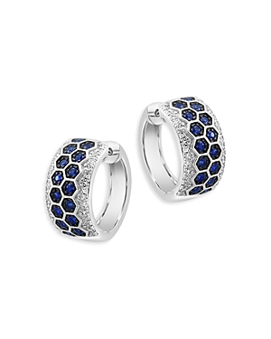 Bloomingdale's Blue Sapphire & Diamond Geometric Huggie Hoop Earrings In 14k White Gold In Blue/white