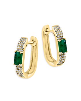 Bloomingdale's - Emerald & Diamond Oval Hoop Earrings in 14K Yellow Gold