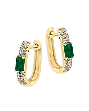 Bloomingdale's Emerald & Diamond Oval Hoop Earrings In 14k Yellow Gold In Green/gold