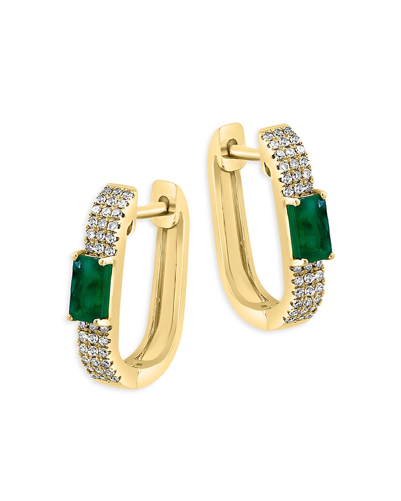 Bloomingdale's Emerald & Diamond Oval Hoop Earrings In 14k Yellow Gold In Green/gold