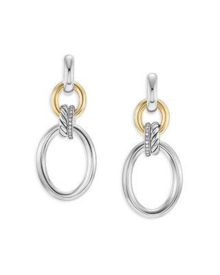 David Yurman - DY Mercer Circular Drop Earrings in Sterling Silver with 18K Yellow Gold and Pav&eacute; Diamonds