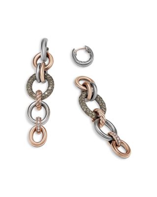 18K Rose Gold & Sterling Silver DY Mercer Cognac & White Diamond Pav&eacute; Circle Convertible Drop Earrings