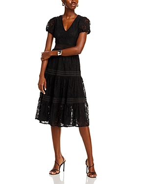 Aqua Short Sleeve Lace Midi Dress - 100% Exclusive In Black