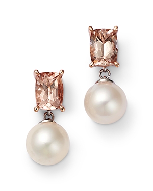 Bloomingdale's Cultured Freshwater Pearl & Morganite Drop Earrings in 14K White & Rose Gold