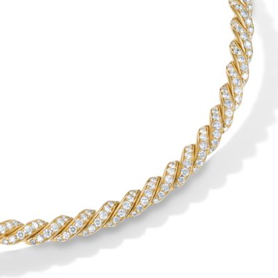Sculpted Cable Flex Necklace in 18K Yellow Gold with Diamonds, 5mm