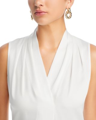 Mila Sleeveless V Neck Pleated Silk Blouse
