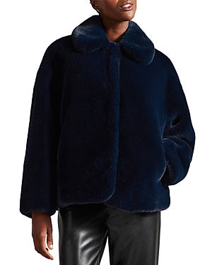 Shop Ted Baker Liliam Faux Fur Coat In Navy Blue