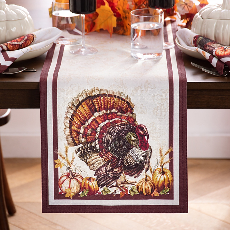 Elrene Home Fashions Autumn Heritage Turkey Engineered Table Runner, 13 x 70