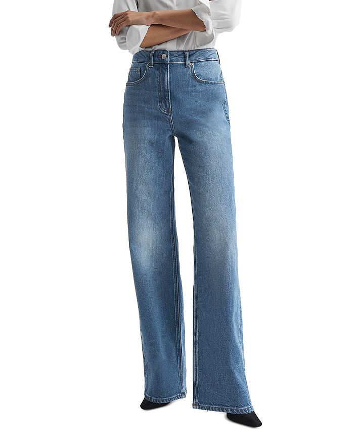 REISS Marion Wide Leg Jeans in Mid Blue | Bloomingdale's