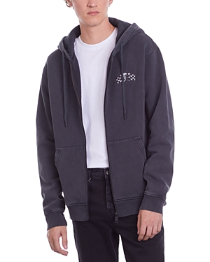 The Kooples Cotton Printed Classic Fit Full Zip Hoodie In Washed Black