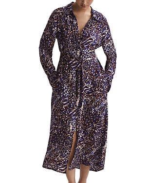 Reiss Blue Petite Animal Print Midi Dress In Blue