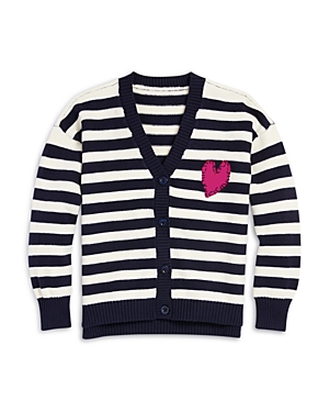 Aqua X Kerri Rosenthal Girls' Striped Cardigan With Heart Patch - Little Kid, Big Kid - 100% Exclusive In Navy/white