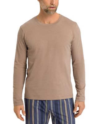 Hanro Cotton Solid Long Sleeve Pajama Tee In Ash