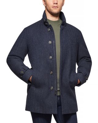 Down Filled Wool & Cashmere Herringbone Car Coat