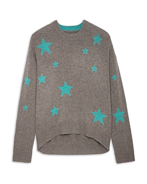 Shop Zadig & Voltaire Markus Star Graphic Cashmere Sweater In Taupe Fonc