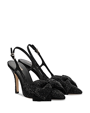 Shop Larroude Women's Elle Crystal Bow Slip On Pointed Toe Slingback Pumps In Black