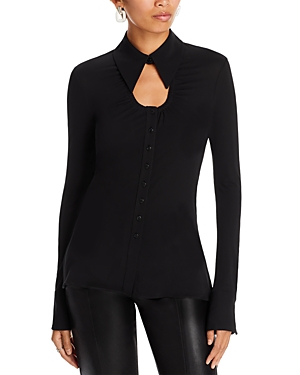 Proenza Schouler White Label Long Sleeve Jersey Button-up Top In Black