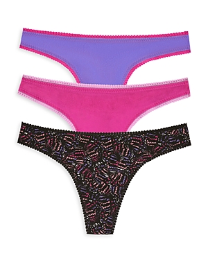 On Gossamer 3-pack Mesh Thongs In Butterfly/rose Violet/vp