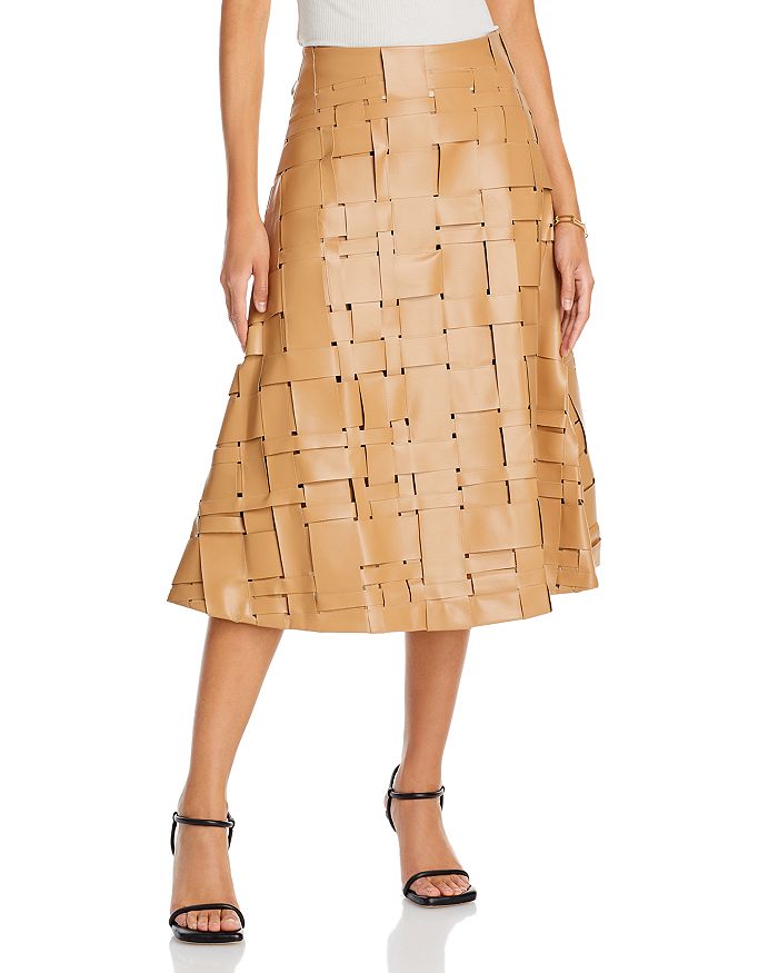 Woven Faux Leather Midi Skirt