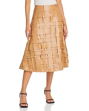 Shop A.w.a.k.e. Woven Faux Leather Midi Skirt In Beige