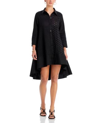 Gracia A Line Eyelet Shirt Dress In Black | ModeSens