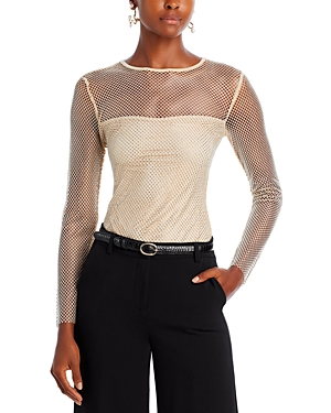 Aqua Crystal Mesh Long Sleeve Top - 100% Exclusive In Off White