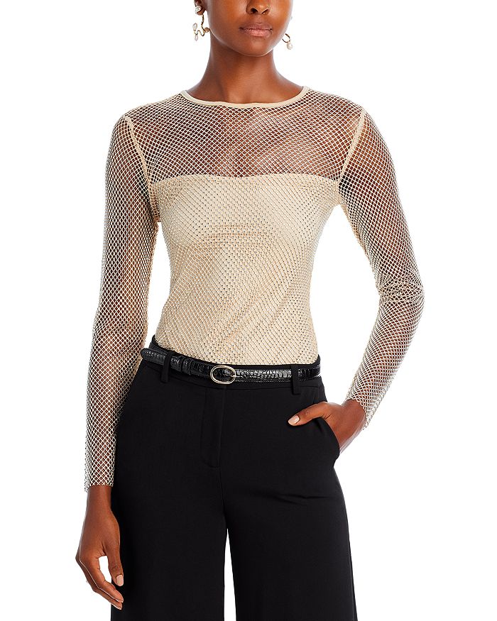 Pearls and crystals mesh T-shirt, Icône, Shop Women's Long Sleeves