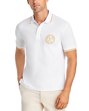 Shop Versace Jeans Couture Cotton Pique Polo Shirt In White Gold
