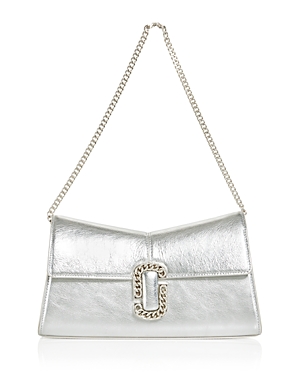 Shop Marc Jacobs The Metallic St. Marc Convertible Leather Clutch In Silver/brushed Silver