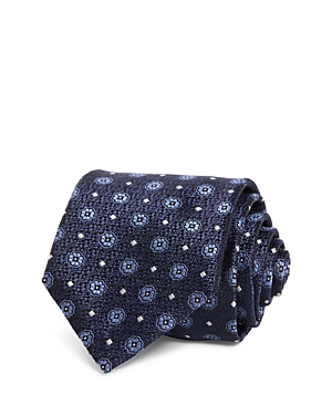 Canali Floral Medallion Silk Classic Tie In Navy