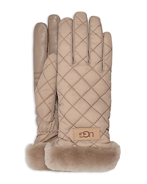 Shop Ugg Quilted Performance Gloves In Beige