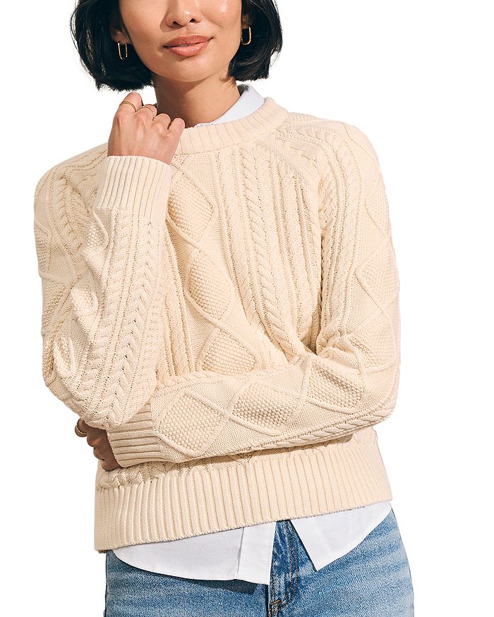 Faherty Cotton Crewneck Cable Knit Sweater | Bloomingdale's