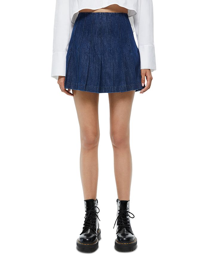 Alice and Olivia Carter Pleated Denim Mini Skirt | Bloomingdale's