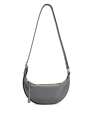 Allsaints Womens Slate Grey Half Moon Leather Cross-body Bag In Slate Gray/brass