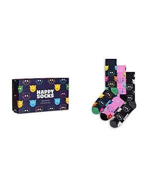 Shop Happy Socks Mixed Cats Crew Socks Gift Set, Pack Of 3 In Navy