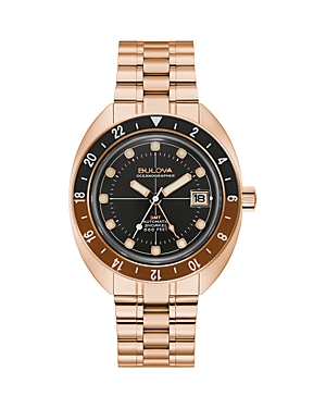Shop Bulova Oceanographer Gmt Watch, 41mm In Black/rose Gold