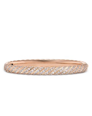 David Yurman Sculpted Cable Pave Bangle Bracelet in 18K Rose Gold with Diamonds