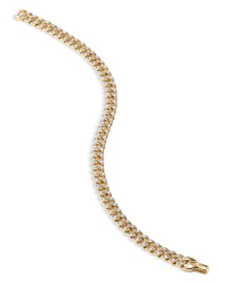 Men's Curb Chain Bracelet in 18K Yellow Gold with Diamonds, 6mm