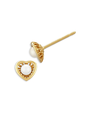Bloomingdale's Kids' Children's Cultured Freshwater Pearl Heart Stud Earrings In 14k Yellow Gold In Gold/white