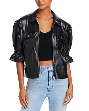 Faux Leather Puff Sleeve Jacket