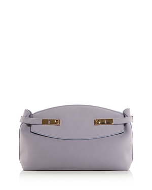 Ferragamo Hug Gancini Pouch Leather Crossbody Bag In Fog Gray