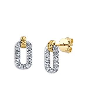 14K Two Tone Gold Diamond Oval Stud Earrings